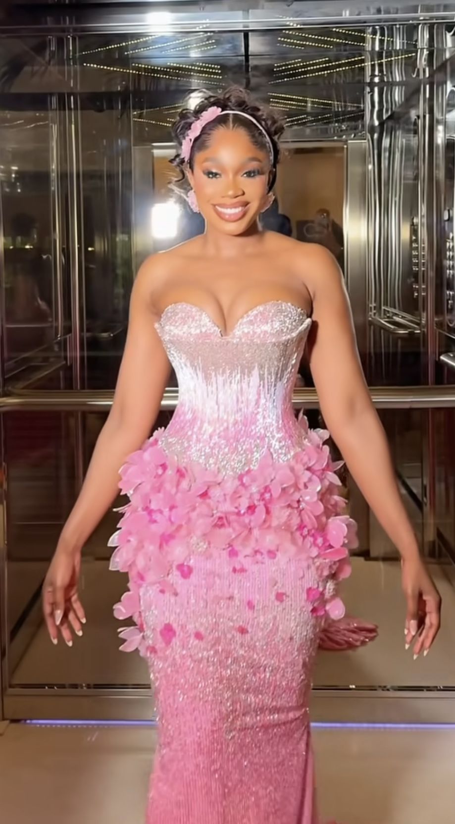 Gorgeous Gradient Pink Mermaid 3D Floral Sequined Long Prom Dress Evening Dress
