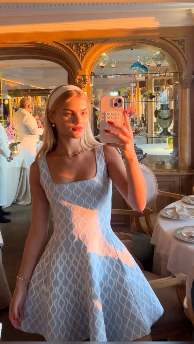 Fresh Light Blue Square Neck Geometric Pattern A-line 16th Birthday Homecoming Dress