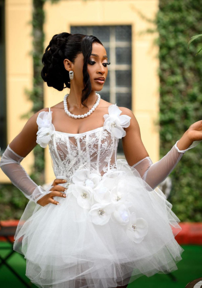 Cute White 3D Flower Tulle A-line 16th Birthday Homecoming Dress