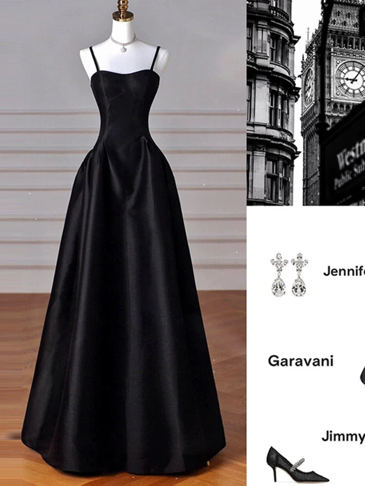 Elegant Black A-Line Satin Long Prom Dress Long Prom Dress