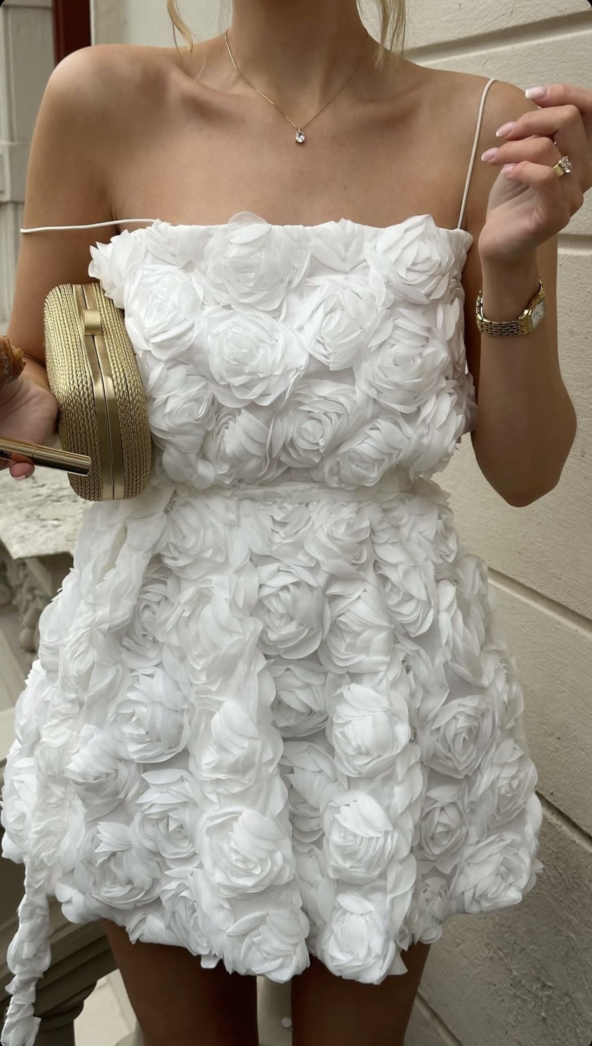 Sweet White Tube Top Suspenders Three-dimensional Flower A-line 17th Birthday Homecoming Dress