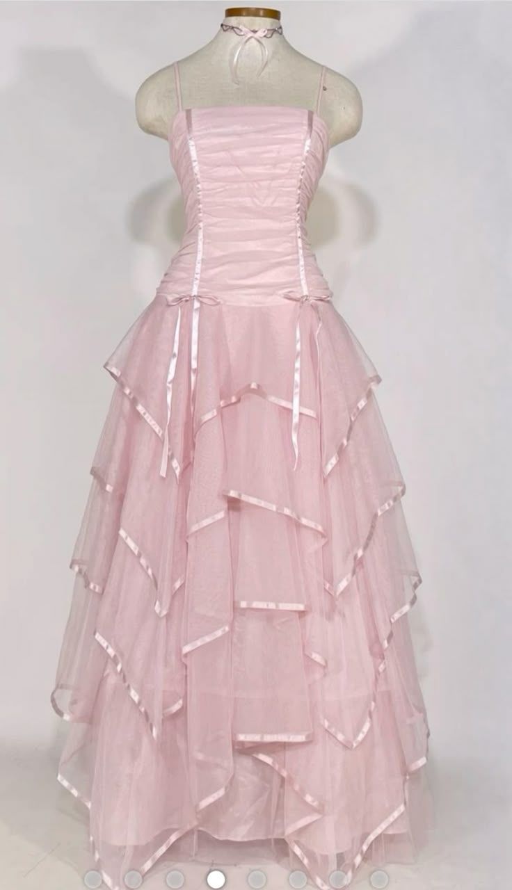 Sweet Light Pink A-line Multi-layer Cake Spaghetti Strap Organza Long Prom Dress Evening Dress Bridesmaid Dress