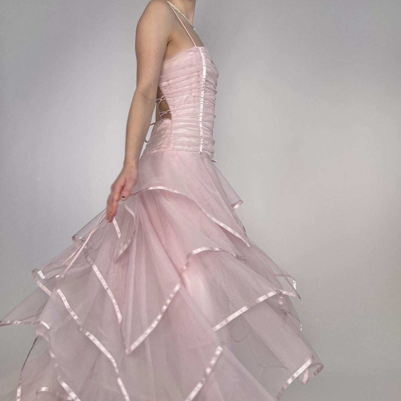 Sweet Light Pink A-line Multi-layer Cake Spaghetti Strap Organza Long Prom Dress Evening Dress Bridesmaid Dress