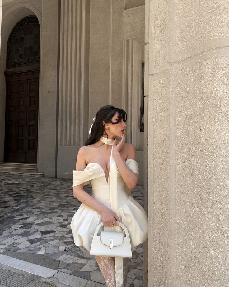 Elegant White Off-the-shoulder Deep V Bud Satin 17th Birthday Homecoming Dress
