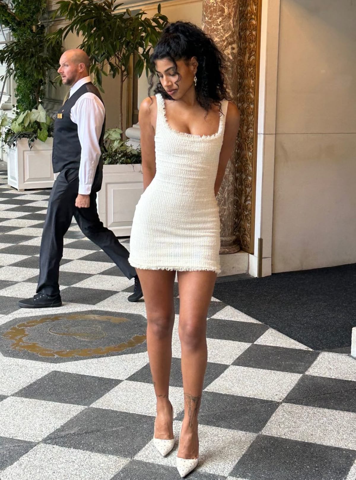Elegant White Square Neck Tweed Slim Fit Hip 17th Birthday Homecoming Dress