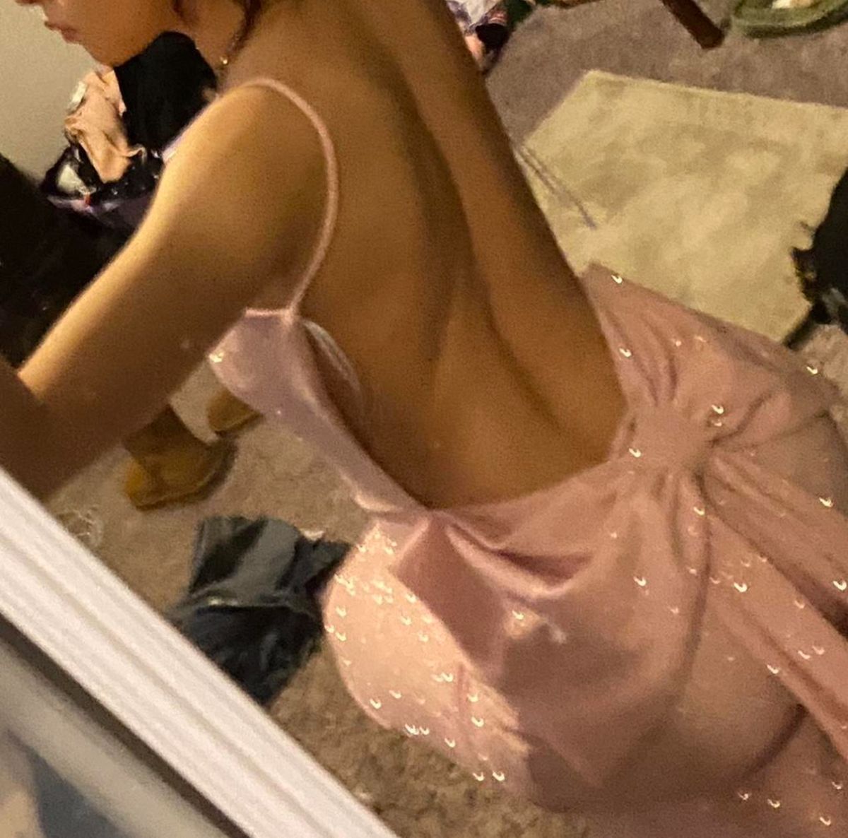 Sexy Pink Mermaid Strappy Back Bow Sequin Long Prom Dress Evening Dress