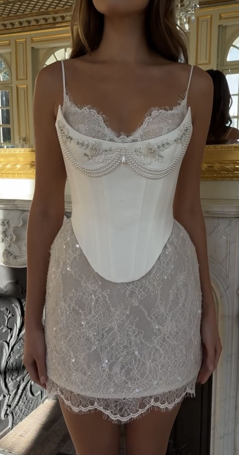 Retro Palace White Pearl Lace Herringbone Satin Slim 19th Birthday Homecoming Dress