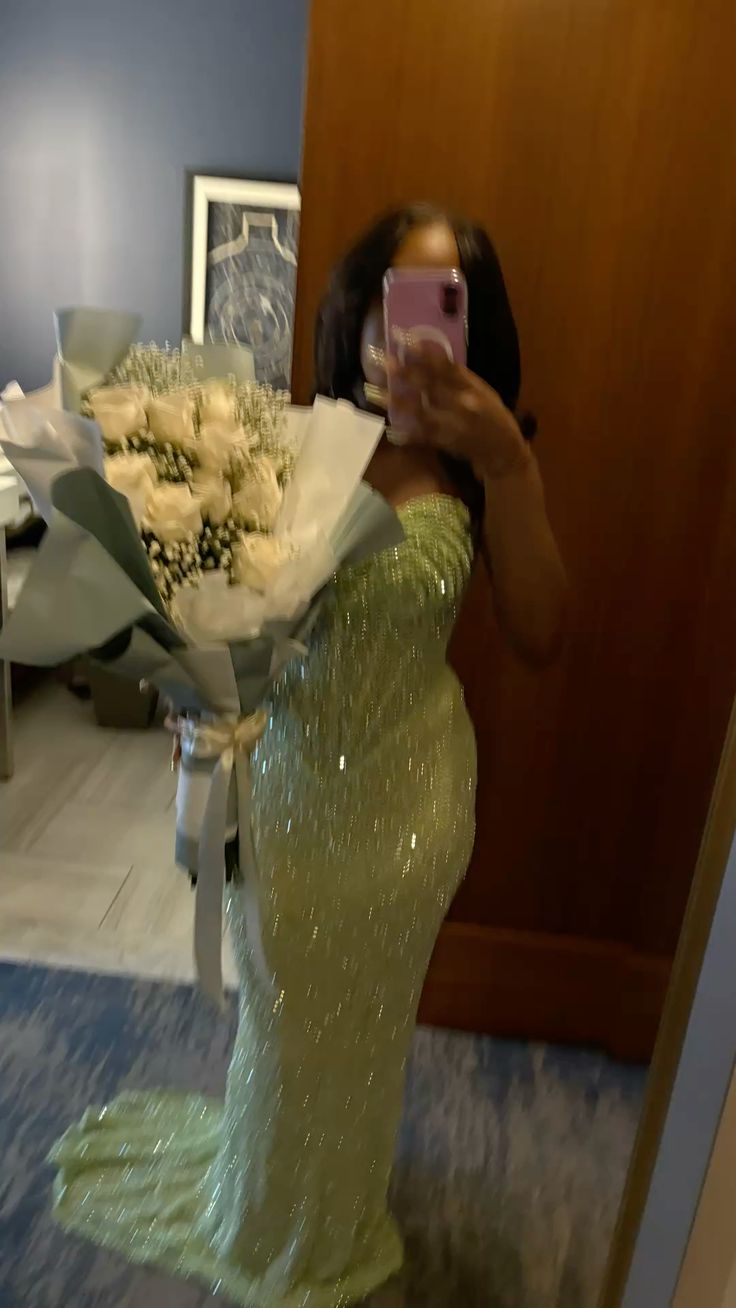 Sparkling Green Mermaid Strapless Sequined Prom Dress Evening Dress