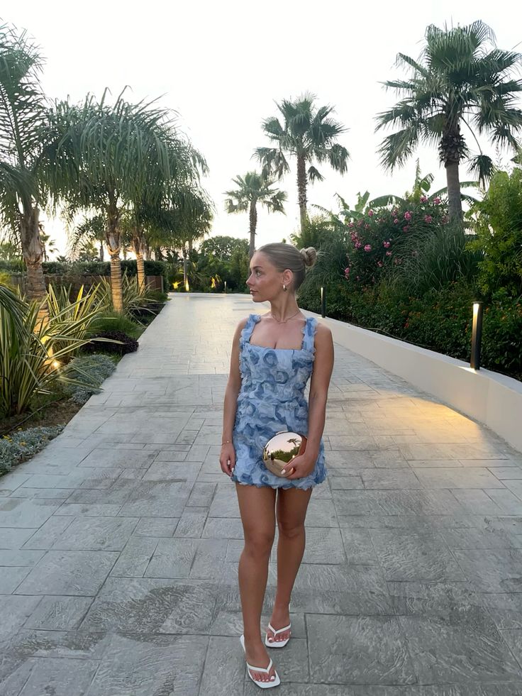 Elegant Light Blue Square Neck 3D Pattern Slim Fit 16th Birthday Homecoming Dress