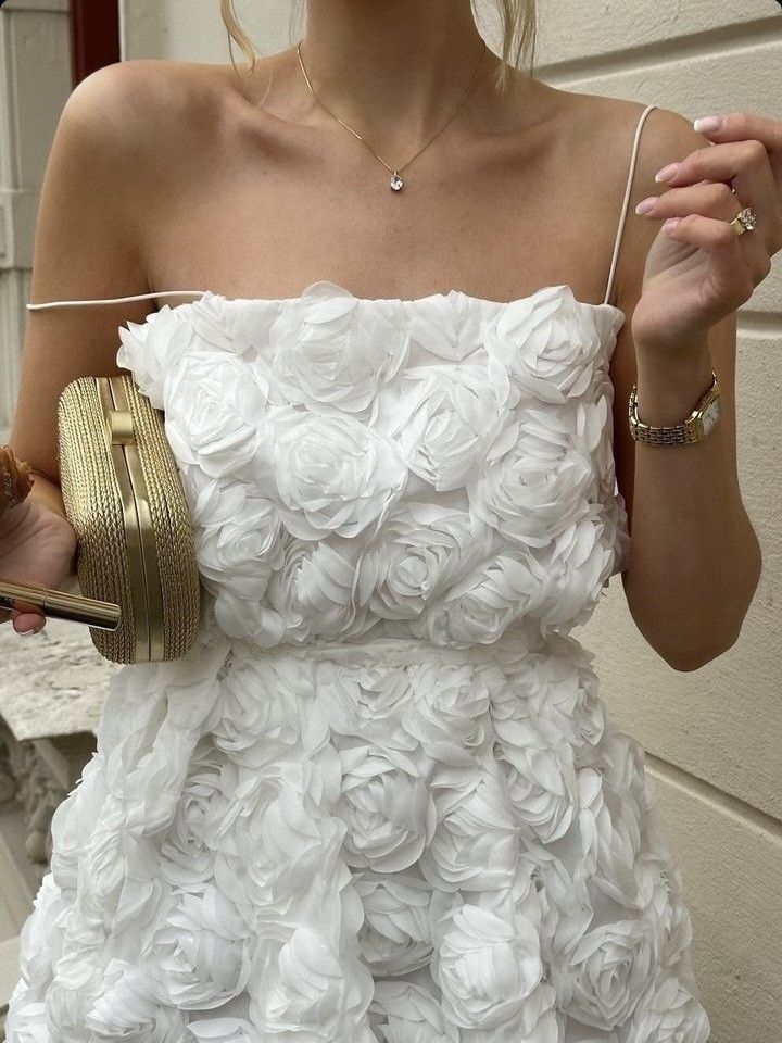 Sweet White 3D Flower Organza Birthday Party Homecoming Dress