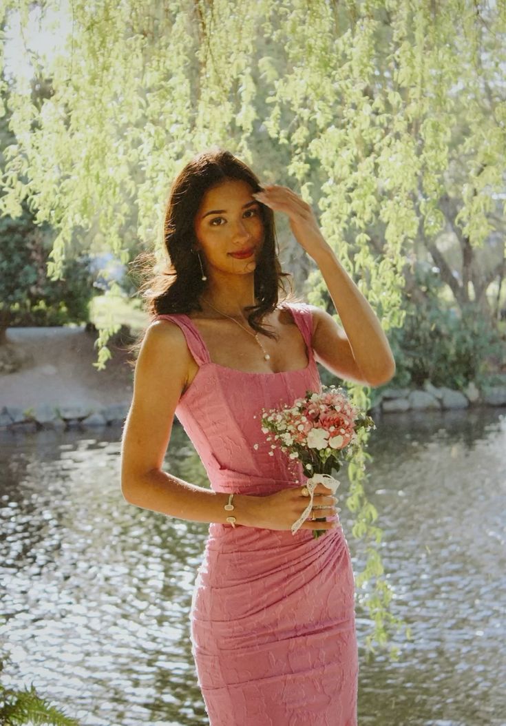 Elegant Pink Mermaid Square Neck Lace Long Prom Dress Evening Dress Bridesmaid Dress