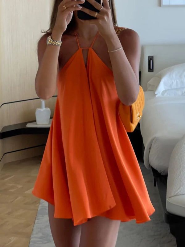 Fresh Orange Halter Neck Open Back Chiffon Birthday Party Homecoming Dress