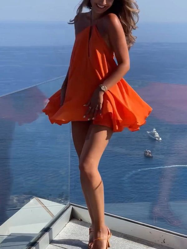 Fresh Orange Halter Neck Open Back Chiffon Birthday Party Homecoming Dress
