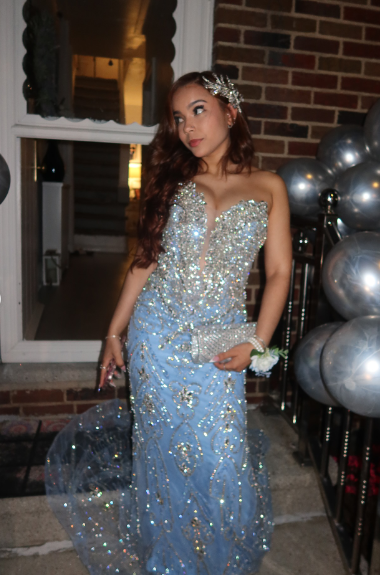 Shimmering Light Blue Mermaid Strapless Sequined Long Prom Dress Evening Dress Bridesmaid Dress