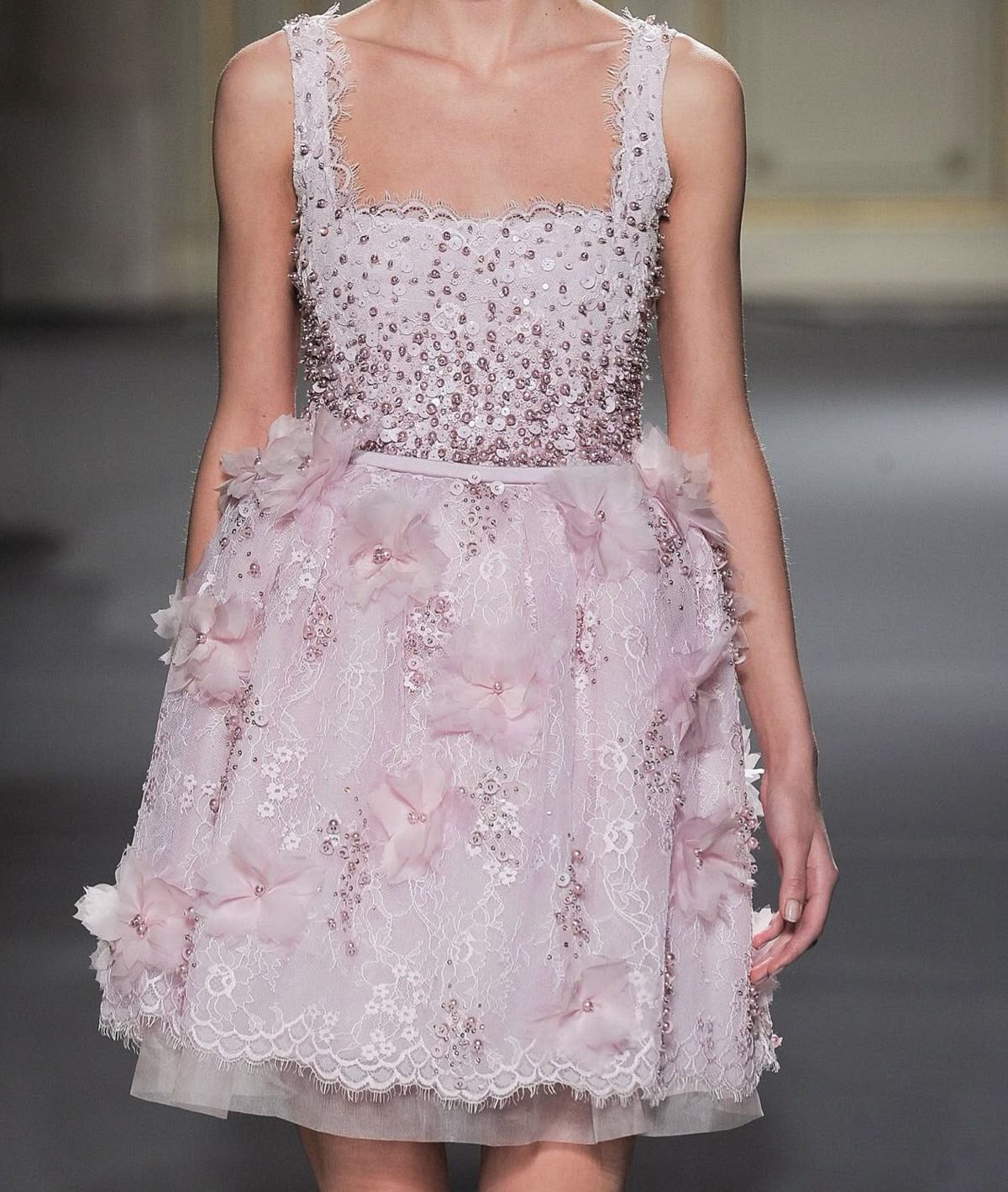 Sweet Light Pink Square Neck 3D Flower Sequin Lace Birthday Party Homecoming Dress