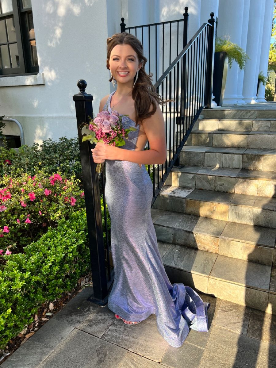 Elegant Purple Mermaid One-Shoulder Sparkling Satin Long Prom Dress Evening Dress Bridesmaid Dress
