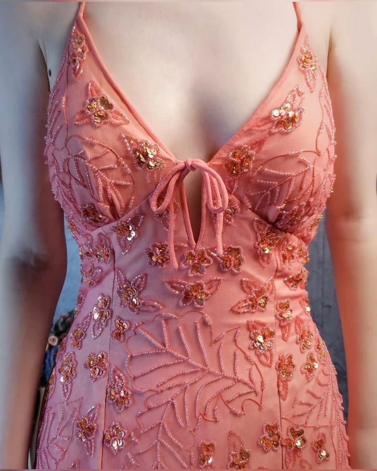 Gorgeous Pink Slim Fit Deep V Halter Neck Open Back Sequin Irregular Skirt Long Prom Dress Evening Dress