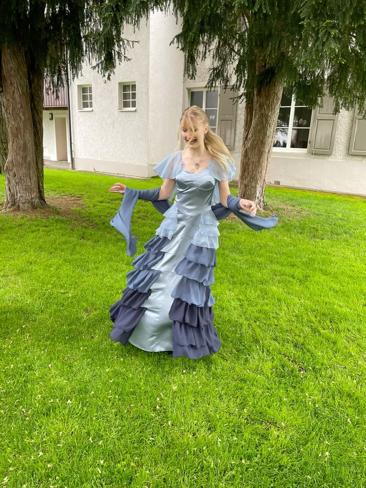 Retro Blue Gradient A-line Multi-Layered Ruffled Chiffon Long Prom Dress Evening Dress