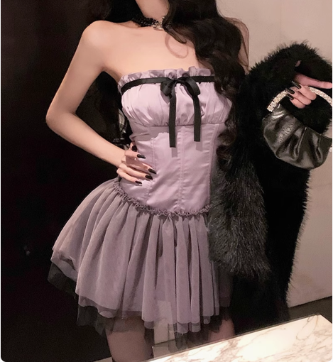 Cute Purple Satin Tulle 17th Birthday Homecoming Dress