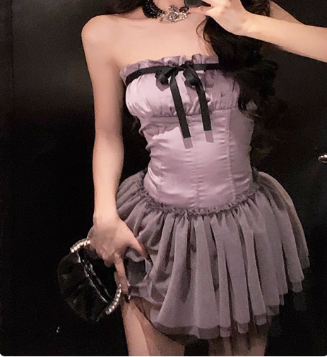 Cute Purple Satin Tulle 17th Birthday Homecoming Dress