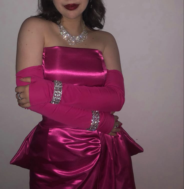 Cute Hot Pink Bandeau Satin Bow 17th Birthday Homecoming Dress