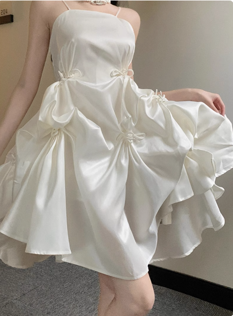 Sweet Satin Tube Top Strap Irregular Puffy Birthday Dress Homecoming Dress