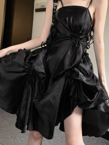 Sweet Satin Tube Top Strap Irregular Puffy Birthday Dress Homecoming Dress