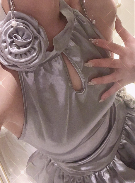 Shiny Silver Halter Neck Sexy Backless Waist Satin Birthday Dress Homecoming Dress