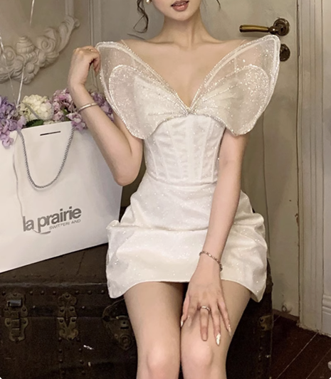 Princess Light Luxury Sling Rhinestone Bow Shiny 17th Birthday Homecoming Dress