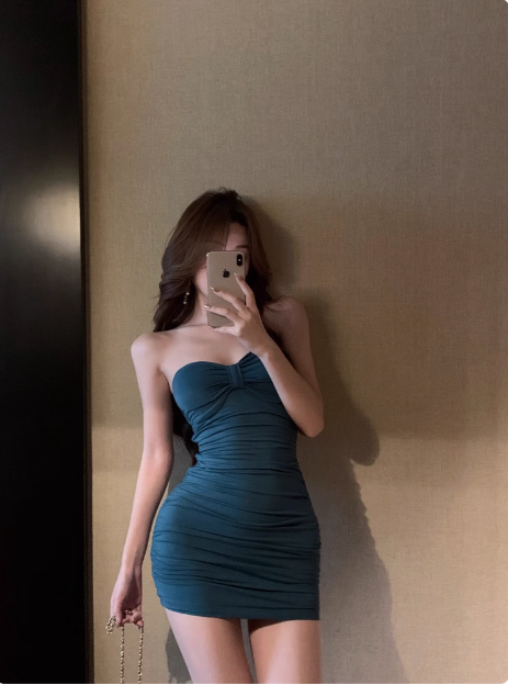 Simple Blue Sweetheart Neck Pleated Hip-hugging Slim Birthday Dress Homecoming Dress