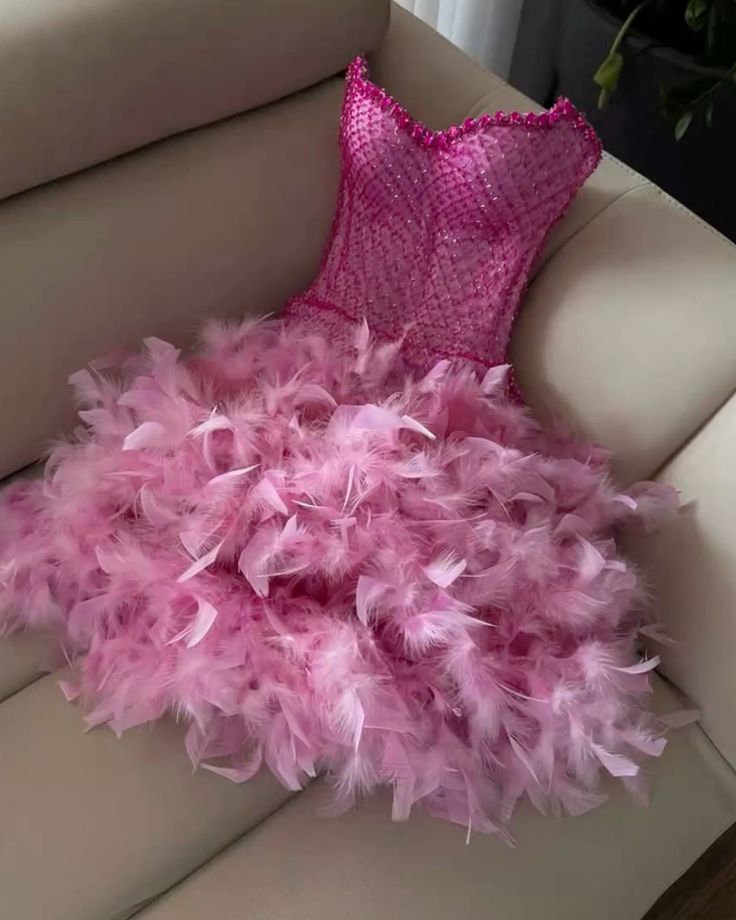 Sparkling Rhinestone Tube Top Feather Splicing Party Birthday Dress