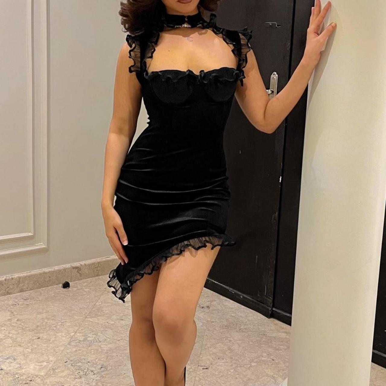 Sexy Black Velvet Ruffled Irregular 17th Birthday Homecoming Dress