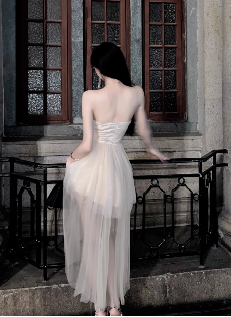 Princess Tube Top One Shoulder Tulle Train 17th Birthday Homecoming Dress