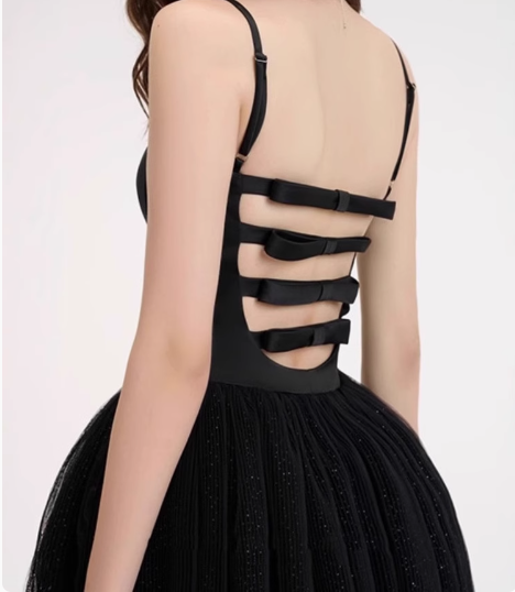 Sweet Sling Backless Bow A-line Fluffy Lace Birthday Dress Homecoming Dress