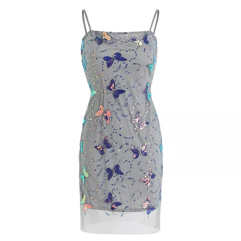 Sweet Suspenders Light Blue Bow Sequined Birthday Skirt Homecoming Dress