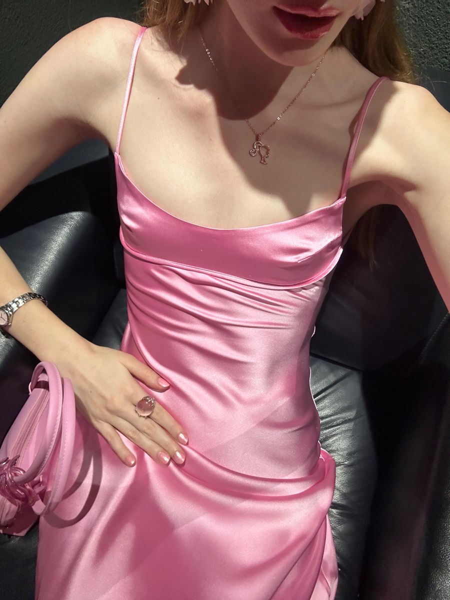 Sweet Pink Square Neck Backless Satin Fitted Long Prom Dress Evening Dress Bridesmaid Dress