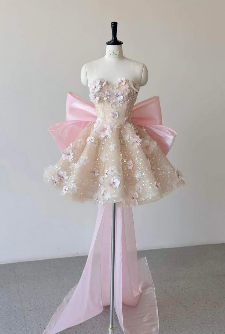 Sweet Pink Big Bow 3D Flower Sequins A-line Birthday Party Homecoming Dress