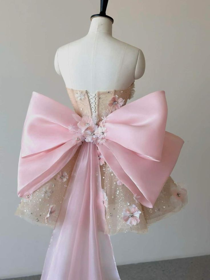 Sweet Pink Big Bow 3D Flower Sequins A-line Birthday Party Homecoming Dress