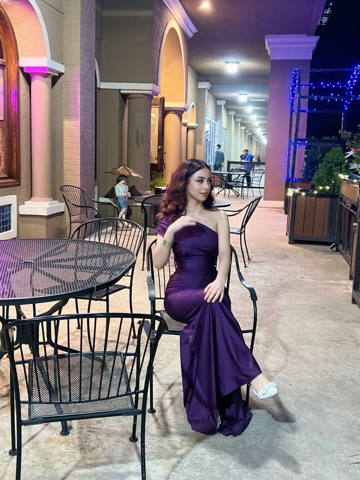 Elegant Deep Purple One-Shoulder Satin Mermaid Long Prom Dress Evening Dress