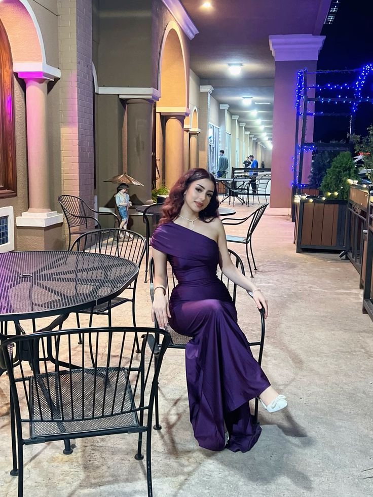 Elegant Deep Purple One-Shoulder Satin Mermaid Long Prom Dress Evening Dress