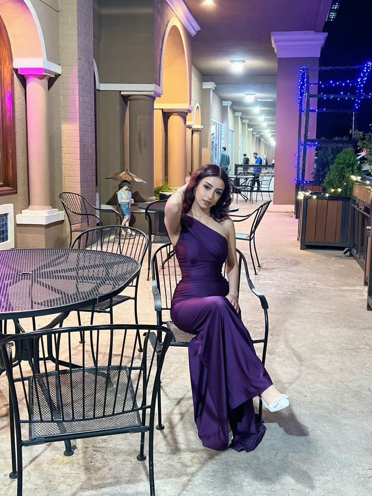 Elegant Deep Purple One-Shoulder Satin Mermaid Long Prom Dress Evening Dress