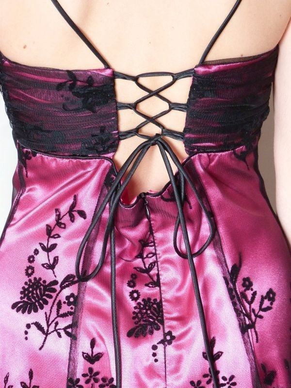 Vintage Black Tulle Lace Pink Satin A-line Birthday Short Skirt Homecoming Dress