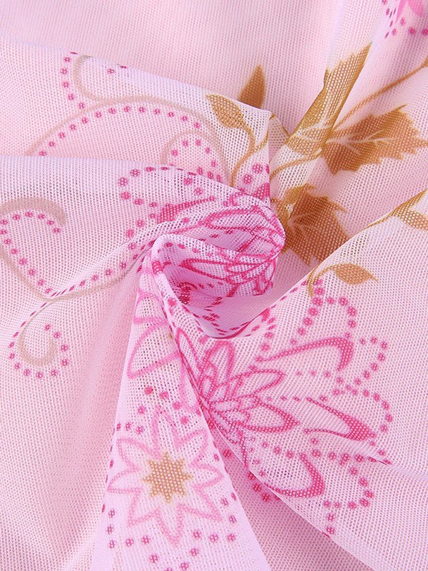 Sexy Mesh Pink V-neck Suspender Print Birthday Short Skirt Homecoming Dress