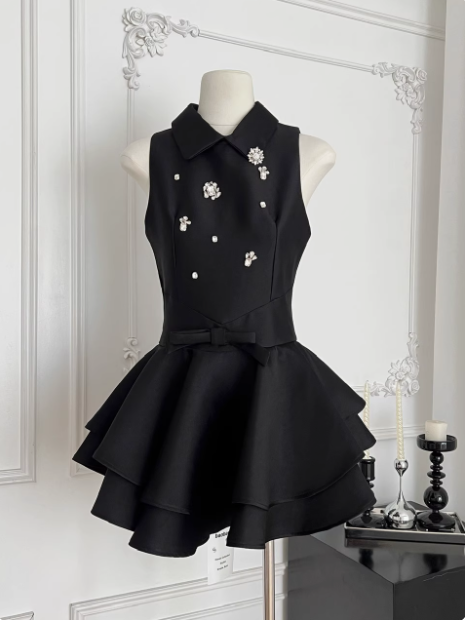 Sweet Sleeveless Studded Diamond Polo Neck Slim Fit Puffy Birthday Short Skirt Homecoming Dress