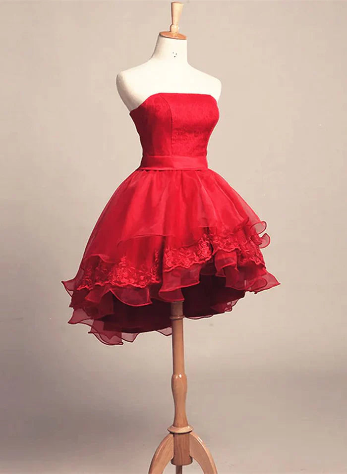 Sweet Princess Red Tube Top Lace Tulle A-line 16th Birthday Hmecoming Dress