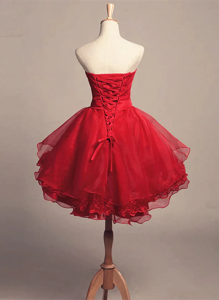 Sweet Princess Red Tube Top Lace Tulle A-line 16th Birthday Hmecoming Dress