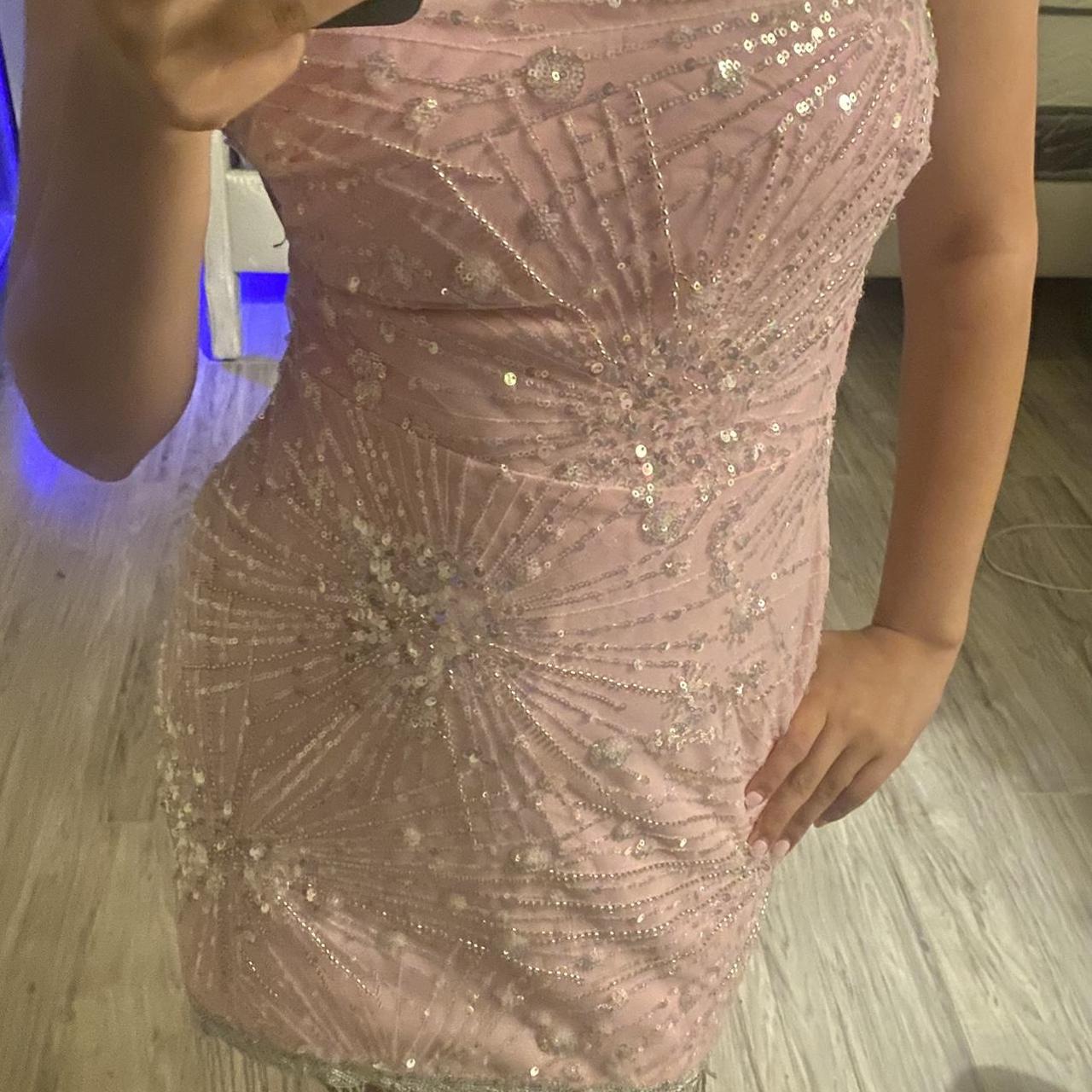 Gorgeous Pink Sequined Beaded Tassel Slim Fit 17th Birthday Homecoming Dress