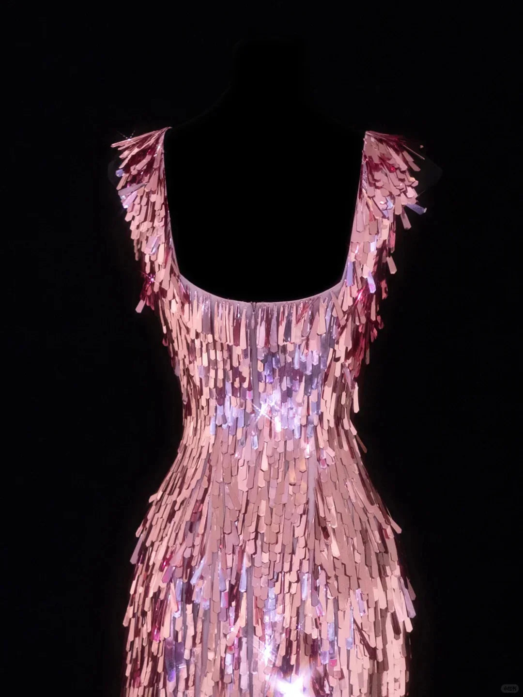 Gorgeous Pink Square Neck Sequin Tassel Slim Birthday Party Homecoming Dress