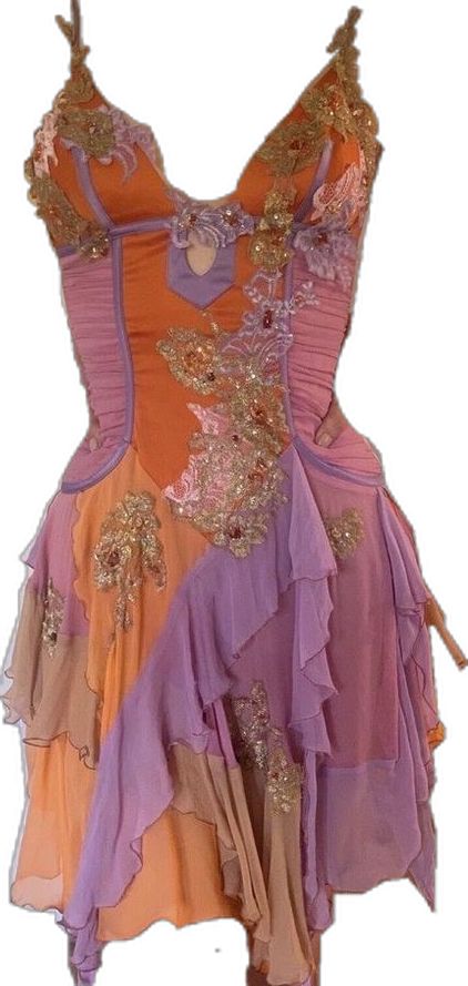 Retro Multi-color Splicing Spaghetti Strap Embroidery Irregular Ruffle Chiffon Birthday Party Homecoming Dress