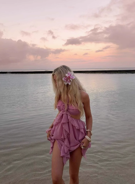 Pink Three-dimensional Flower Halter Neck Layer Ruffle Irregular Birthday Short Skirt Homecoming Dress